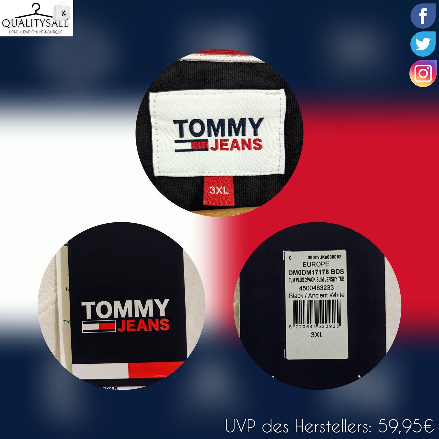 TOMMY JEANS Herren T-Shirt 2-Pack Gr. 5XL Plus Size