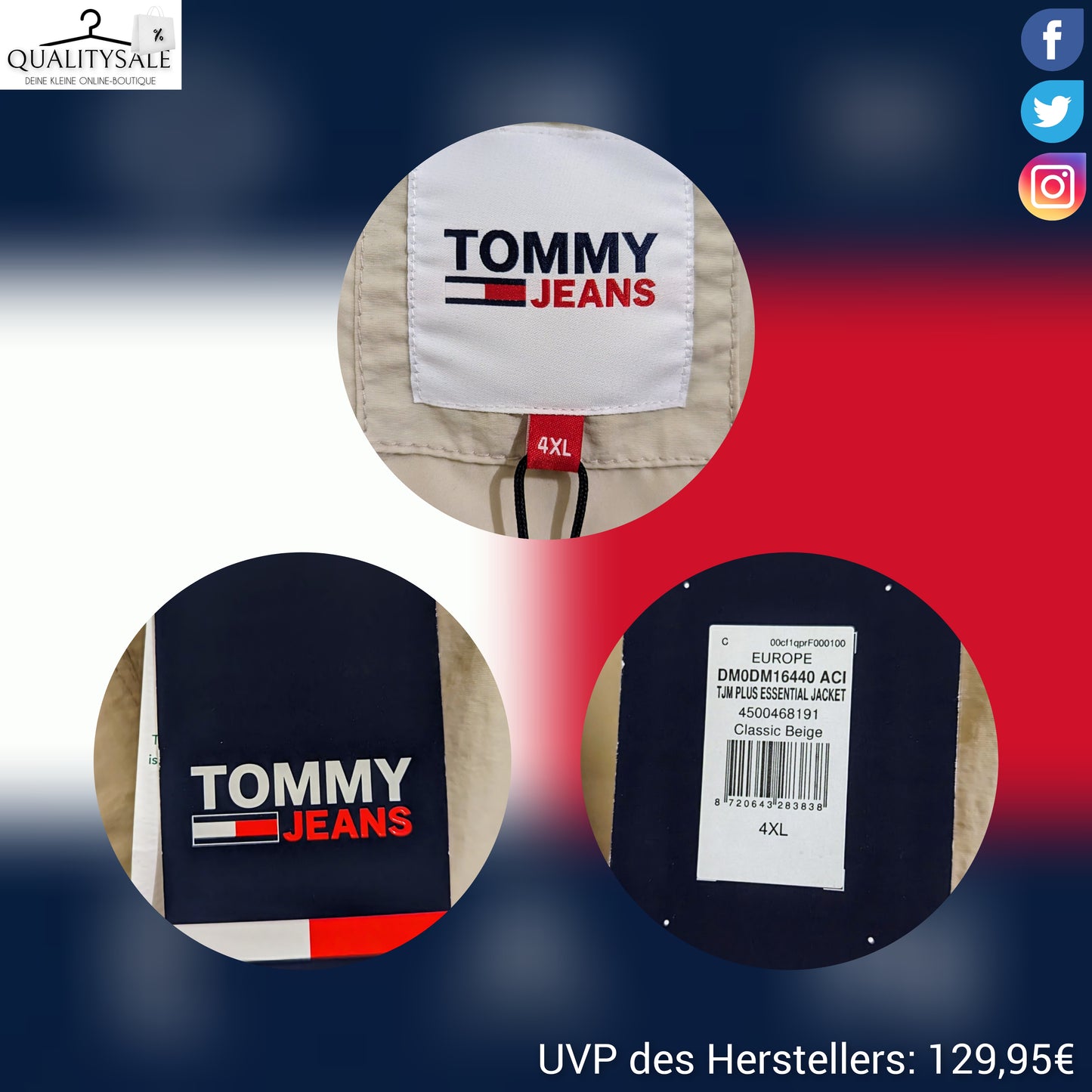 TOMMY JEANS Herren Übergangsjacke Gr. 4XL Plus Size