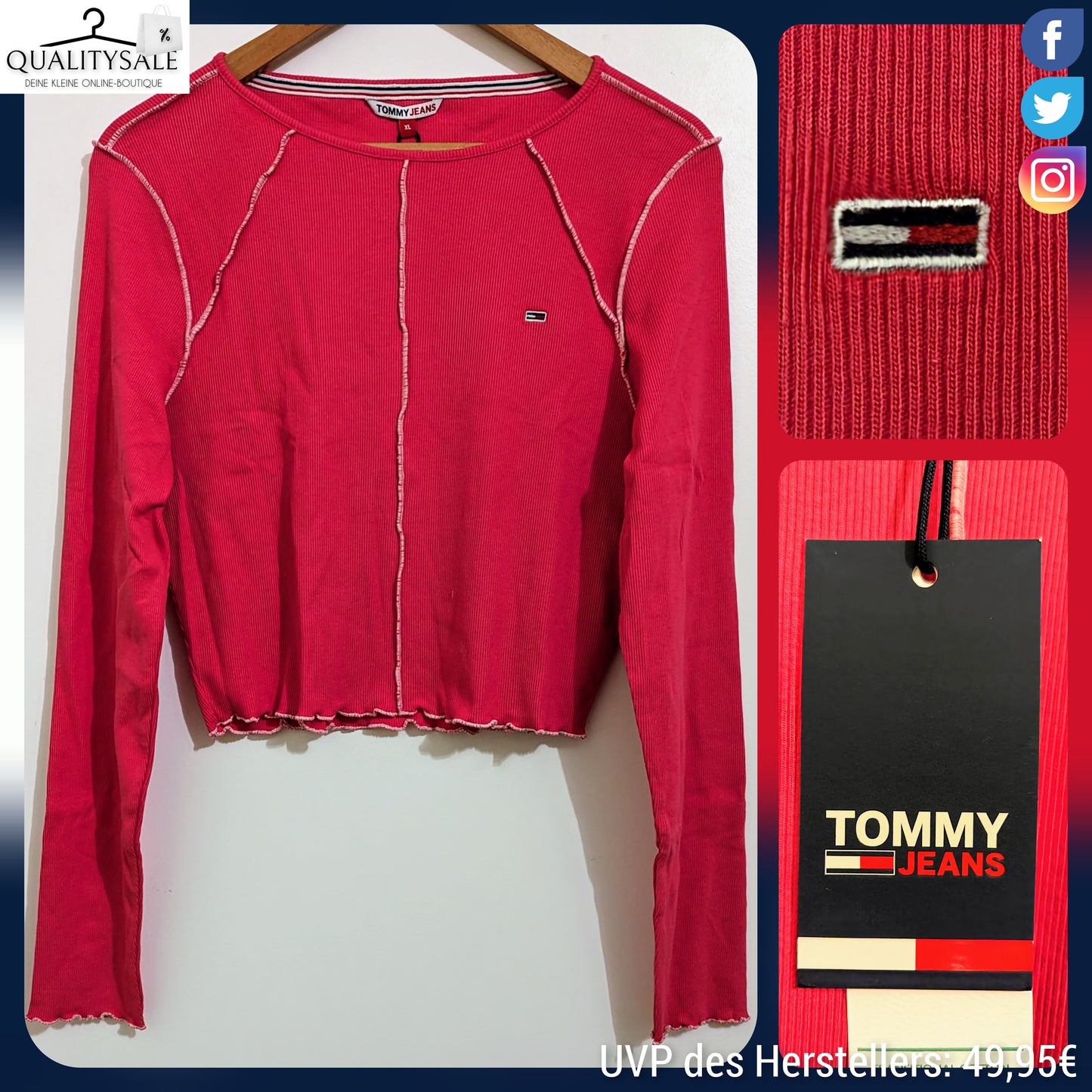 TOMMY JEANS Damen Cropped Langarmshirt Gr. 40/42