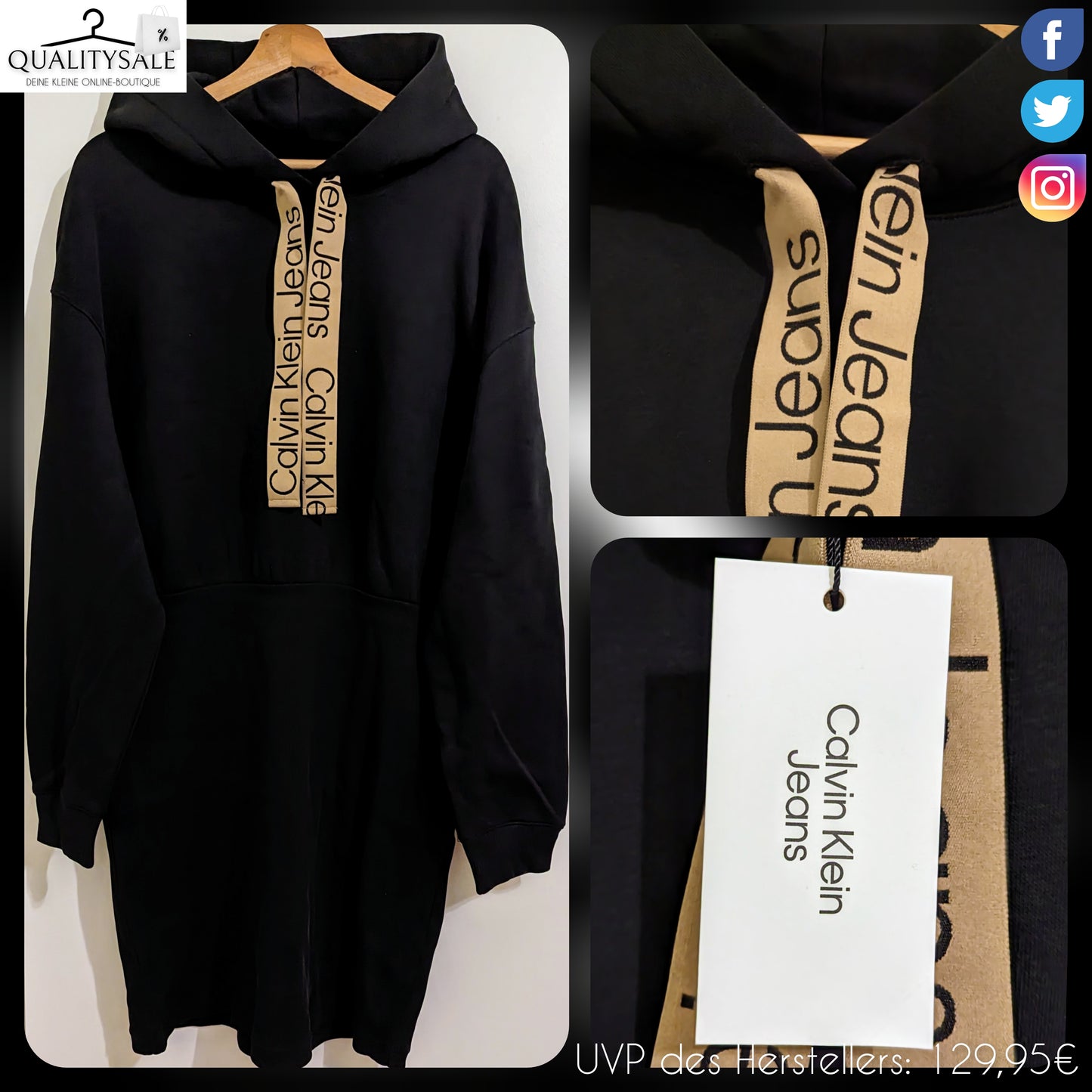 CALVIN KLEIN JEANS Damen Long-Hoodie/Freizeitkleid Gr. 50