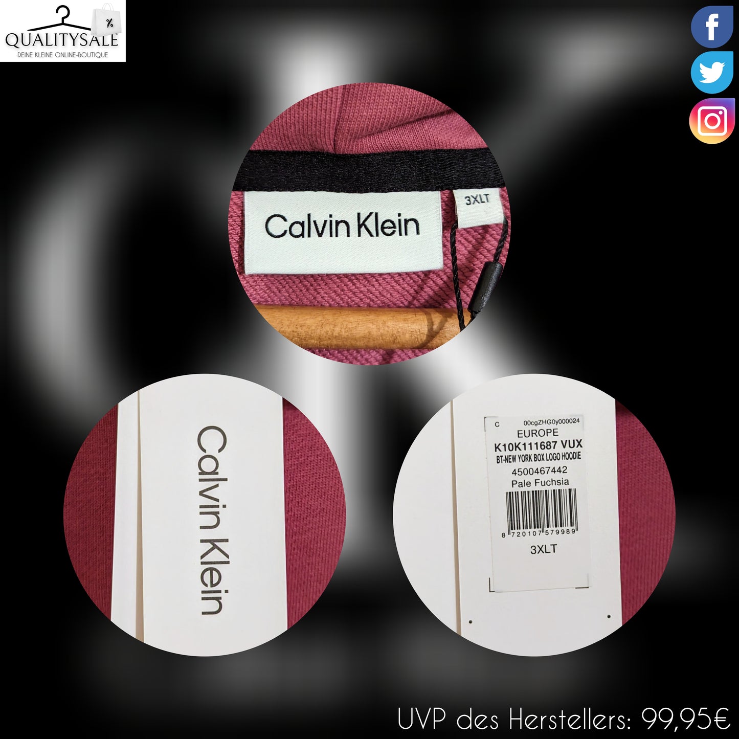 CALVIN KLEIN Herren Hoodie Gr. 3XL oder 5XL Plus Size