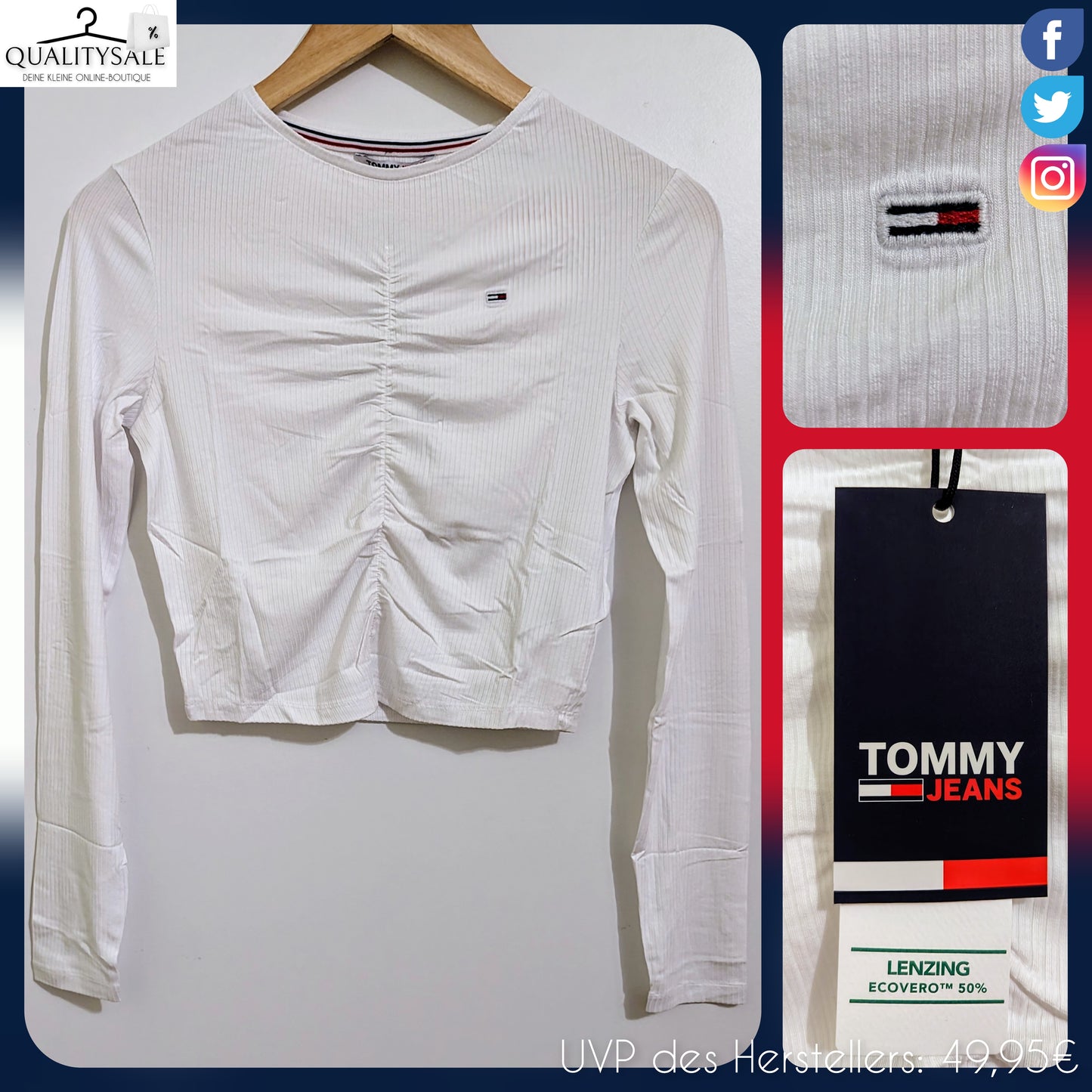 TOMMY JEANS Damen Cropped Langarmshirt Gr. 38/40