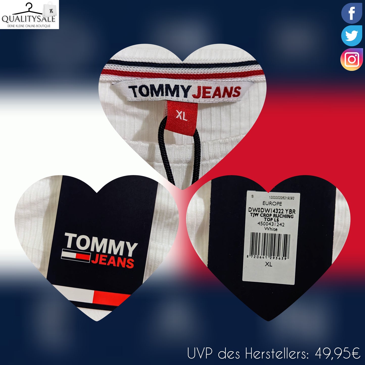 TOMMY JEANS Damen Cropped Langarmshirt Gr. 38/40