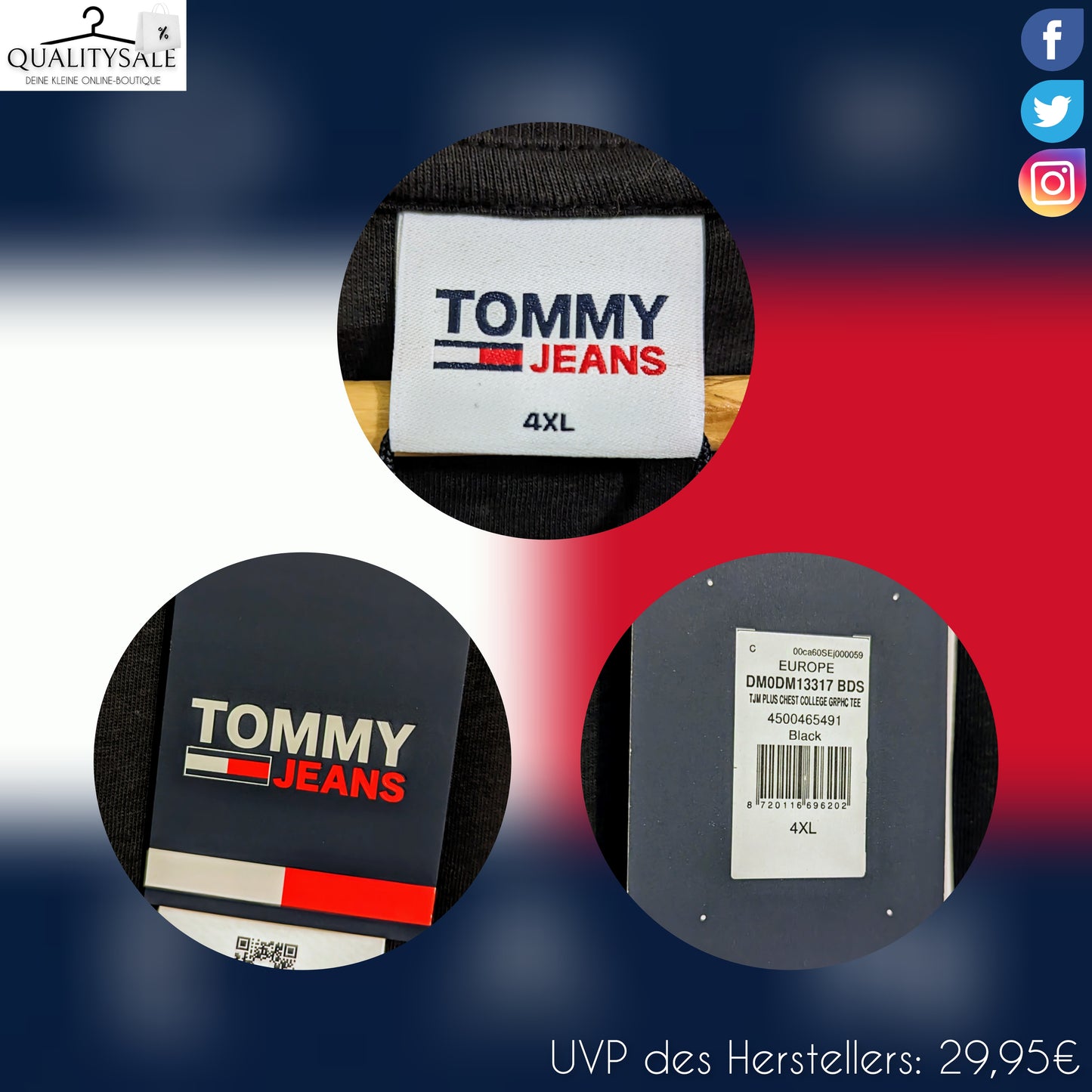 TOMMY JEANS Herren T-Shirt Gr. 2XL, 3XL oder 4XL Plus Size