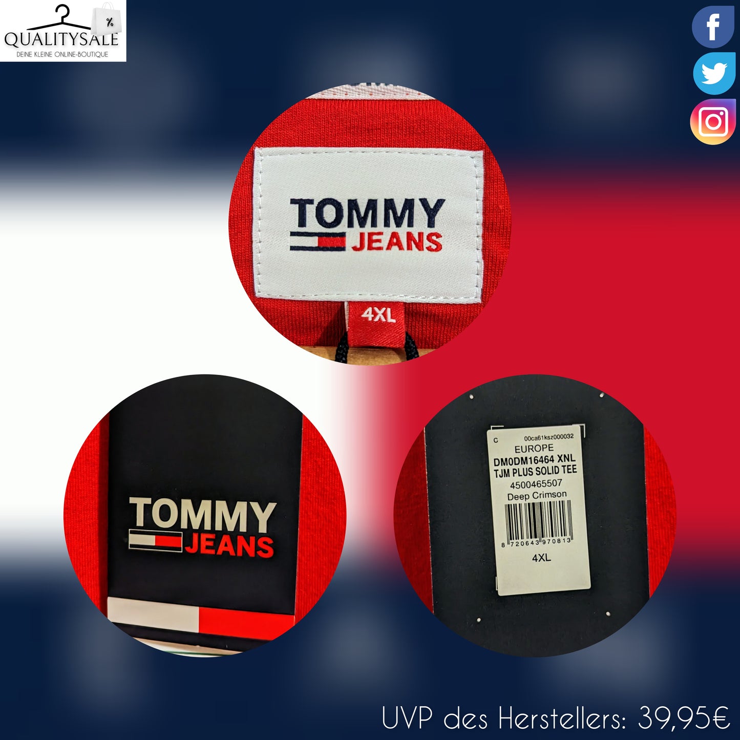 TOMMY JEANS Herren T-Shirt Gr. 3XL, 4XL oder 5XL Plus Size