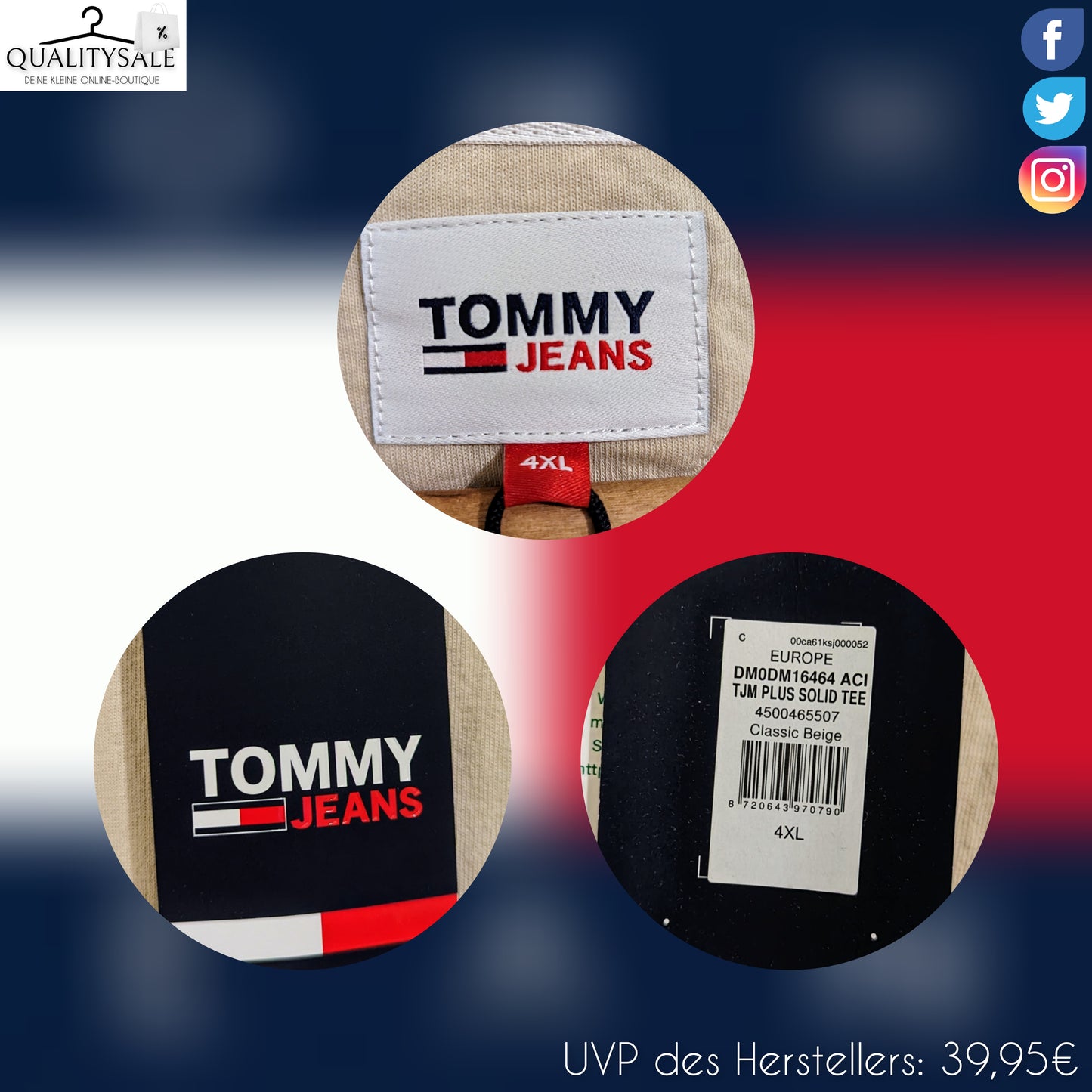 TOMMY JEANS Herren T-Shirt Gr. 3XL, 4XL oder 5XL Plus Size