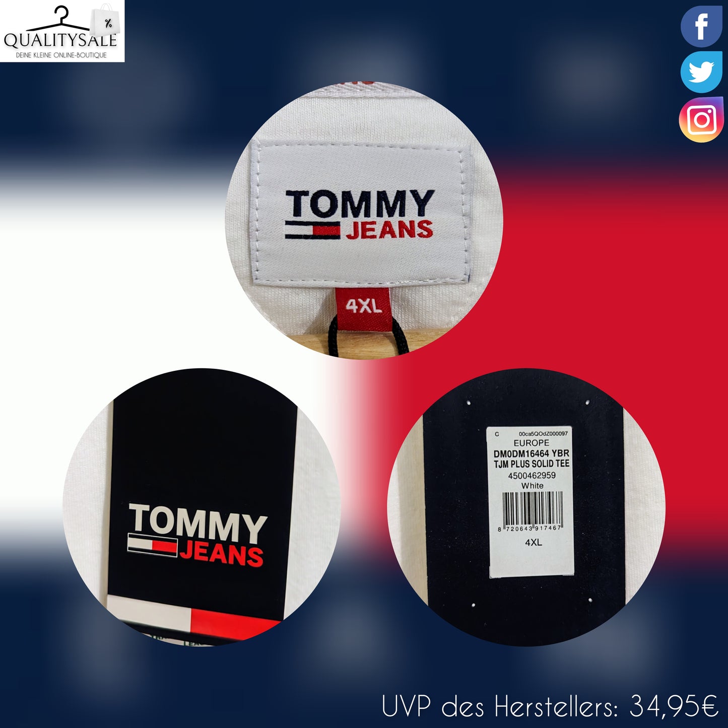 TOMMY JEANS Herren T-Shirt Gr. 4XL oder 5XL Plus Size