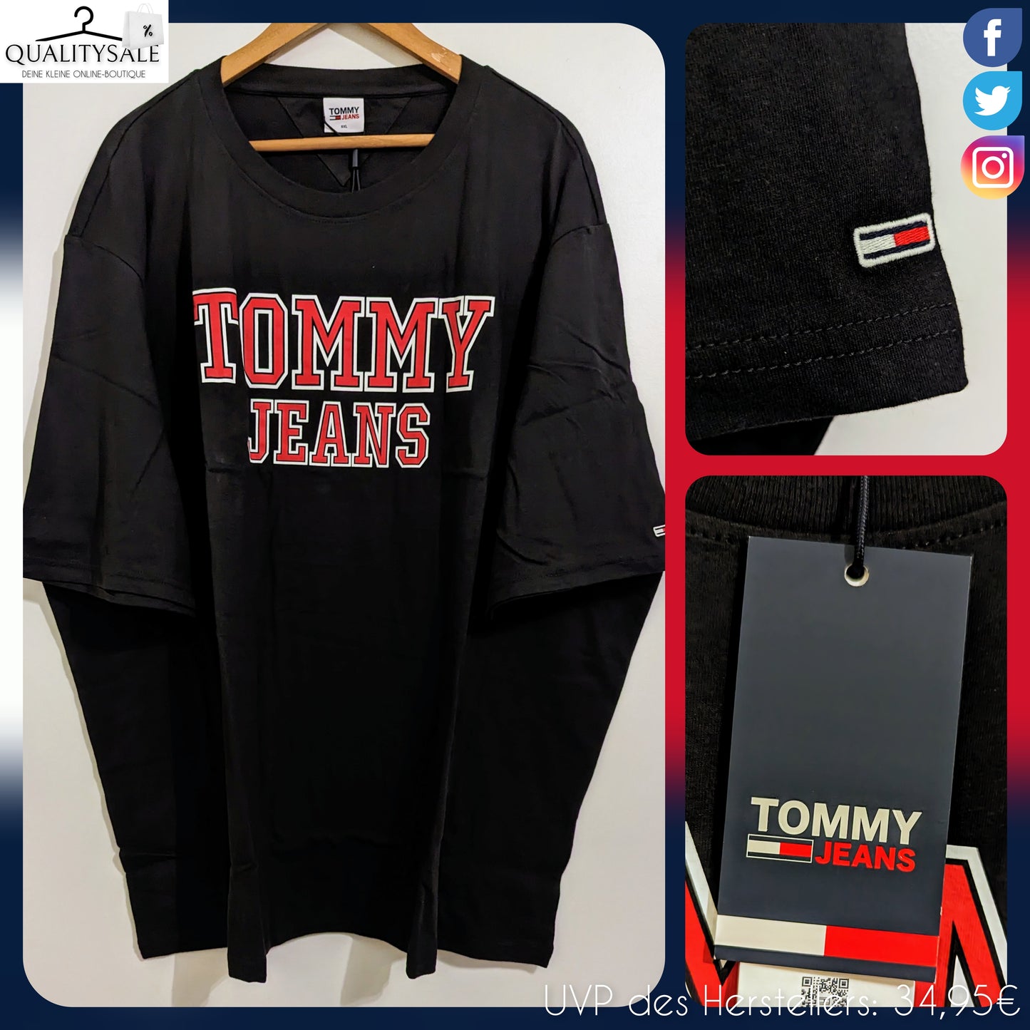 TOMMY JEANS Herren T-Shirt Gr. 4XL oder 5XL Plus Size