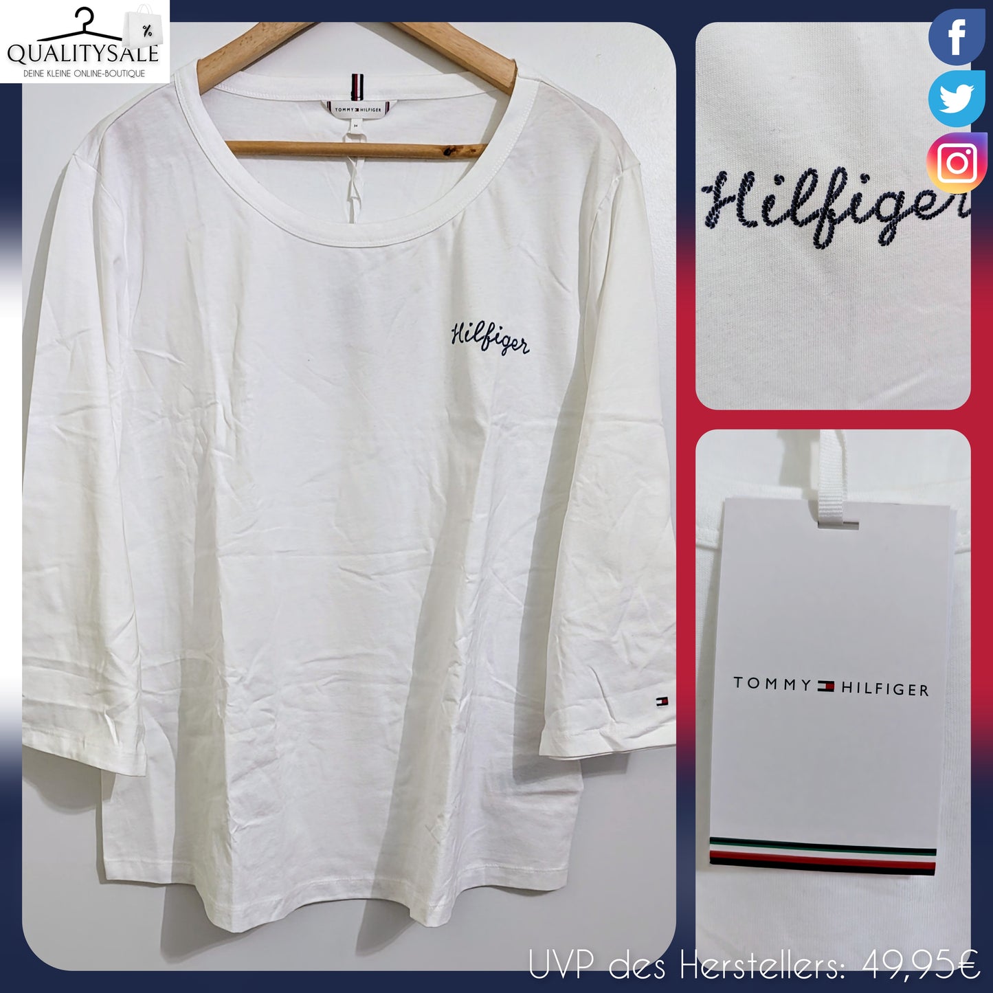 TOMMY HILFIGER Damen Langarmshirt 3/4 Arm Gr. 46/48