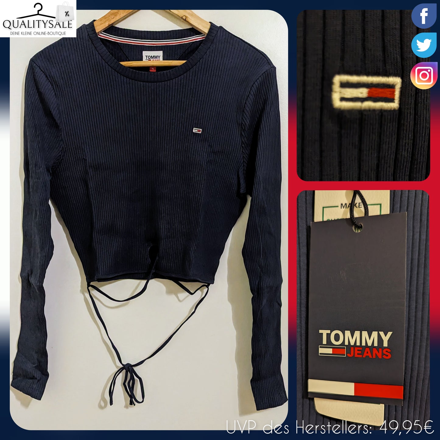 TOMMY JEANS Cropped Damen Langarmshirt Gr. 42