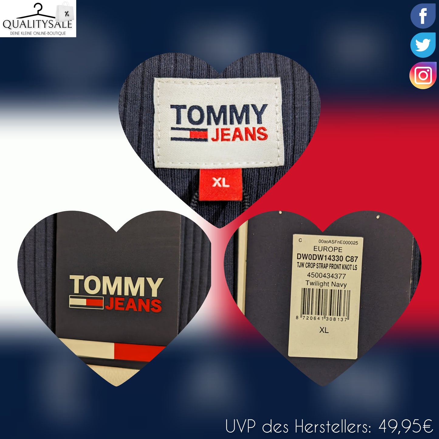 TOMMY JEANS Cropped Damen Langarmshirt Gr. 42