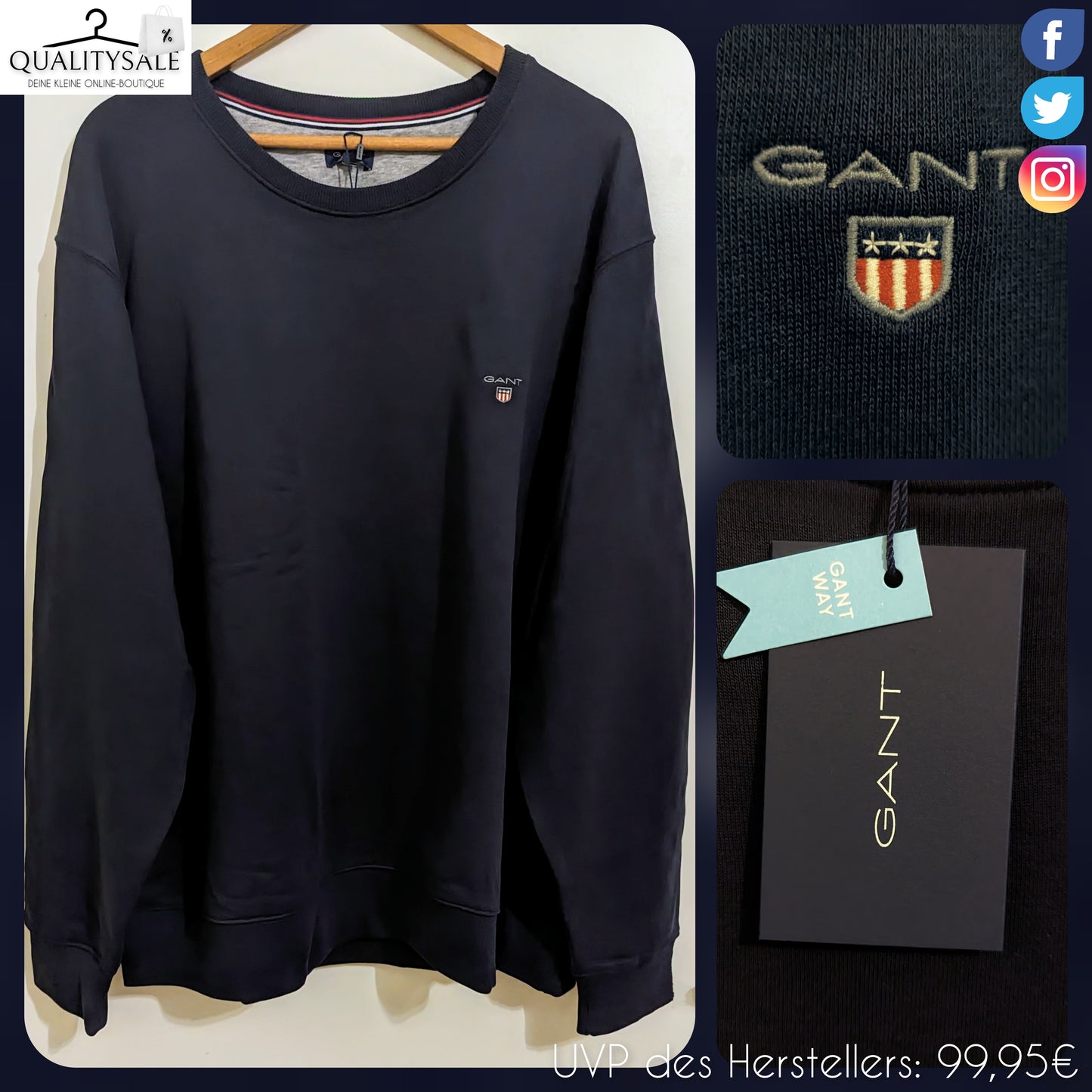 GANT Herren Sweatshirt Gr. 4XL Plus Size