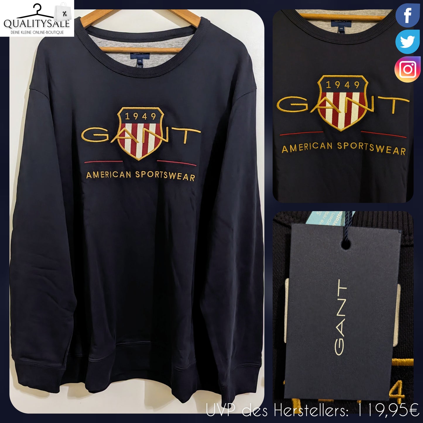 GANT Herren Sweatshirt Gr.4XL Plus Size