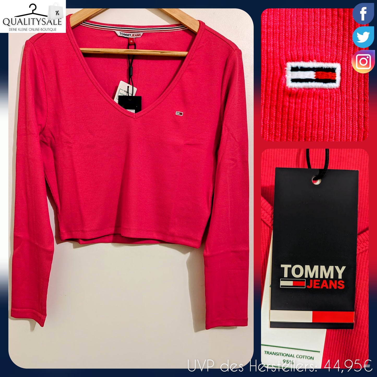TOMMY JEANS Cropped Damen Langarmshirt Gr. 40