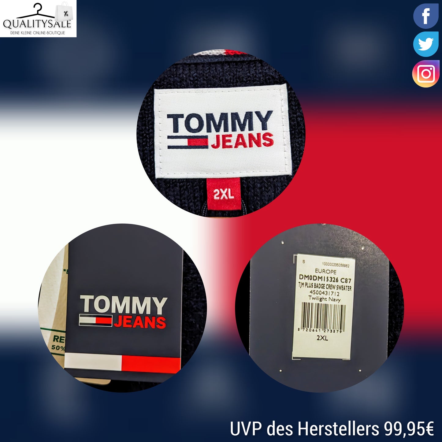 TOMMY JEANS Herren Pullover Gr. 2XL Plus Size