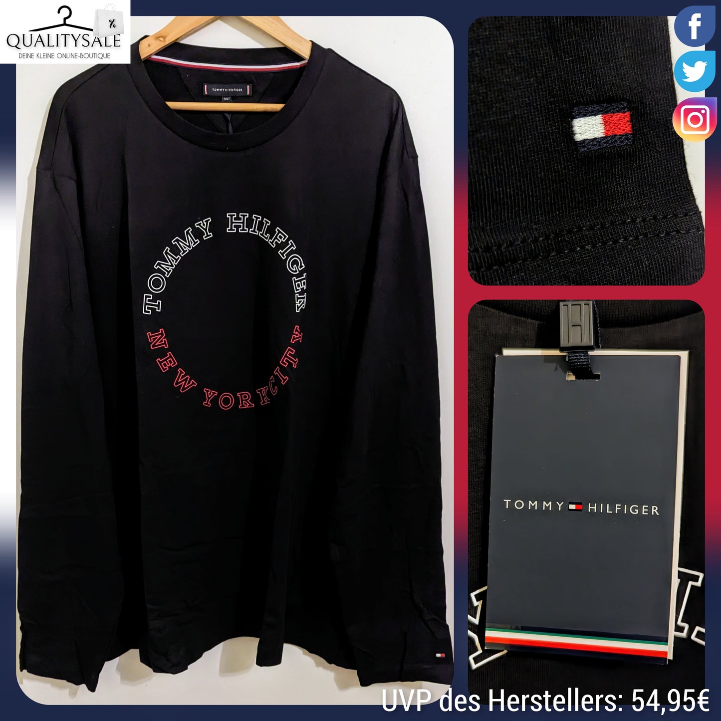 TOMMY HILFIGER Herren Langarmshirt Gr. 4XL Plus Size