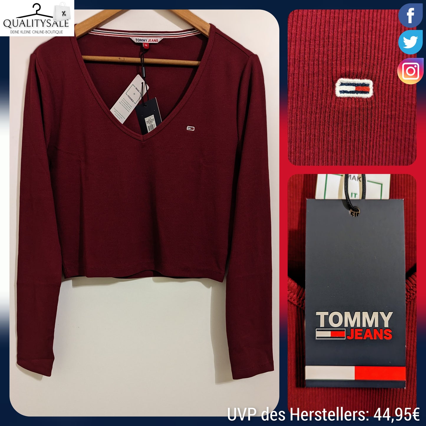 TOMMY JEANS Cropped Damen Langarmshirt Gr. XL