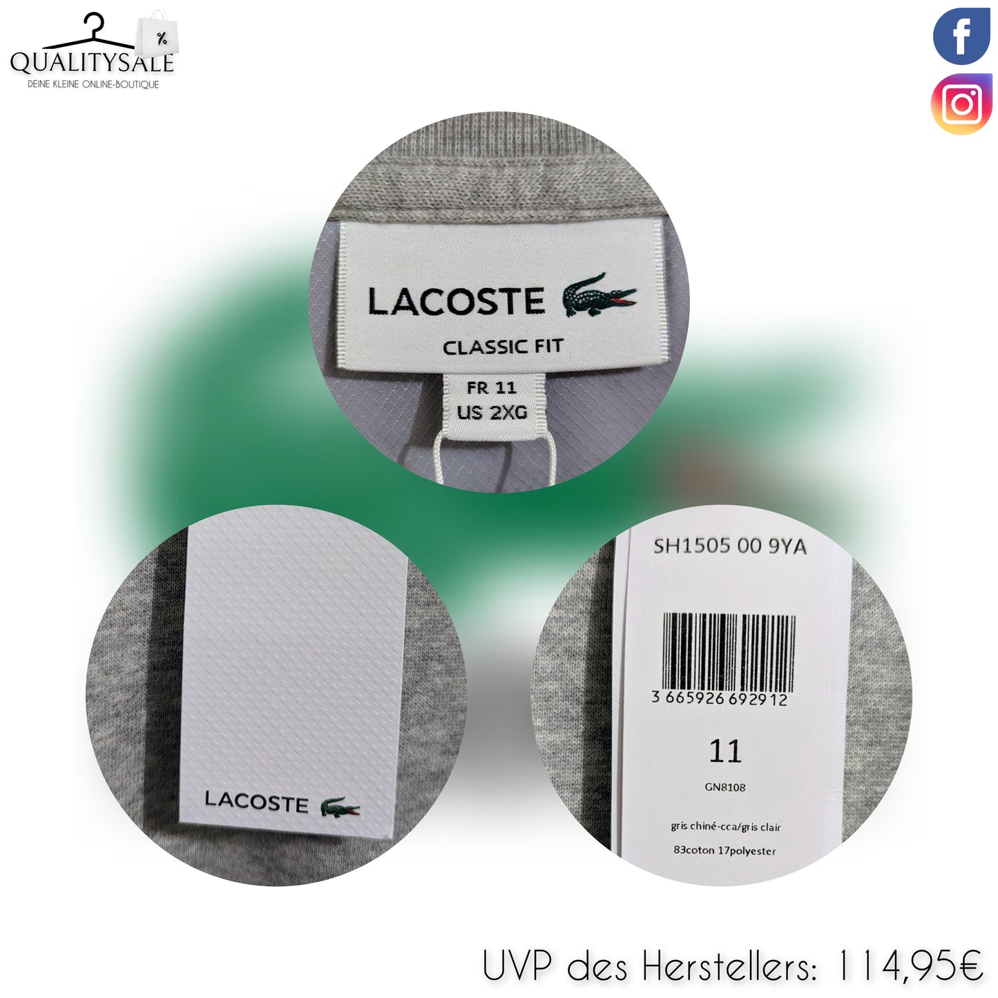 LACOSTE Herren Sweatshirt Gr. 6XL Plus Size