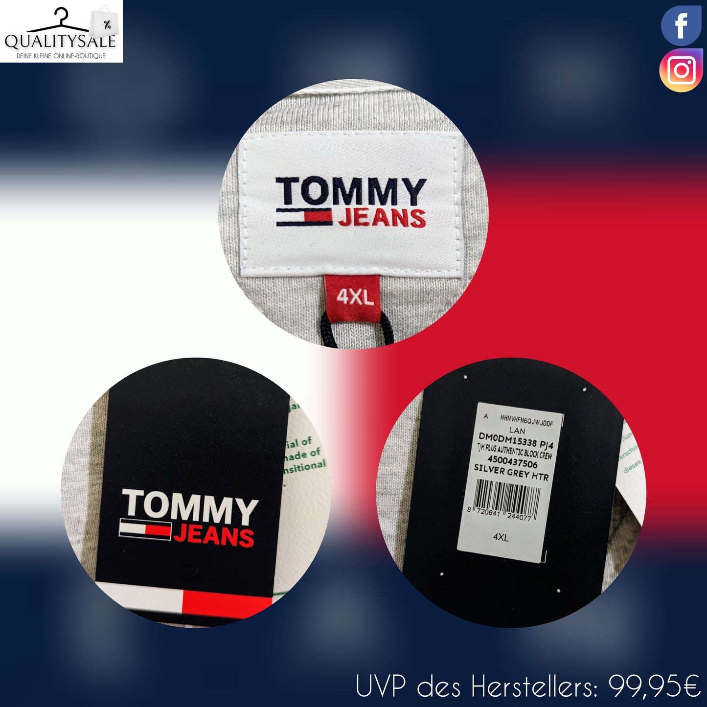 TOMMY JEANS Herren Sweatshirt Gr. 4XL oder 5XL Plus Size