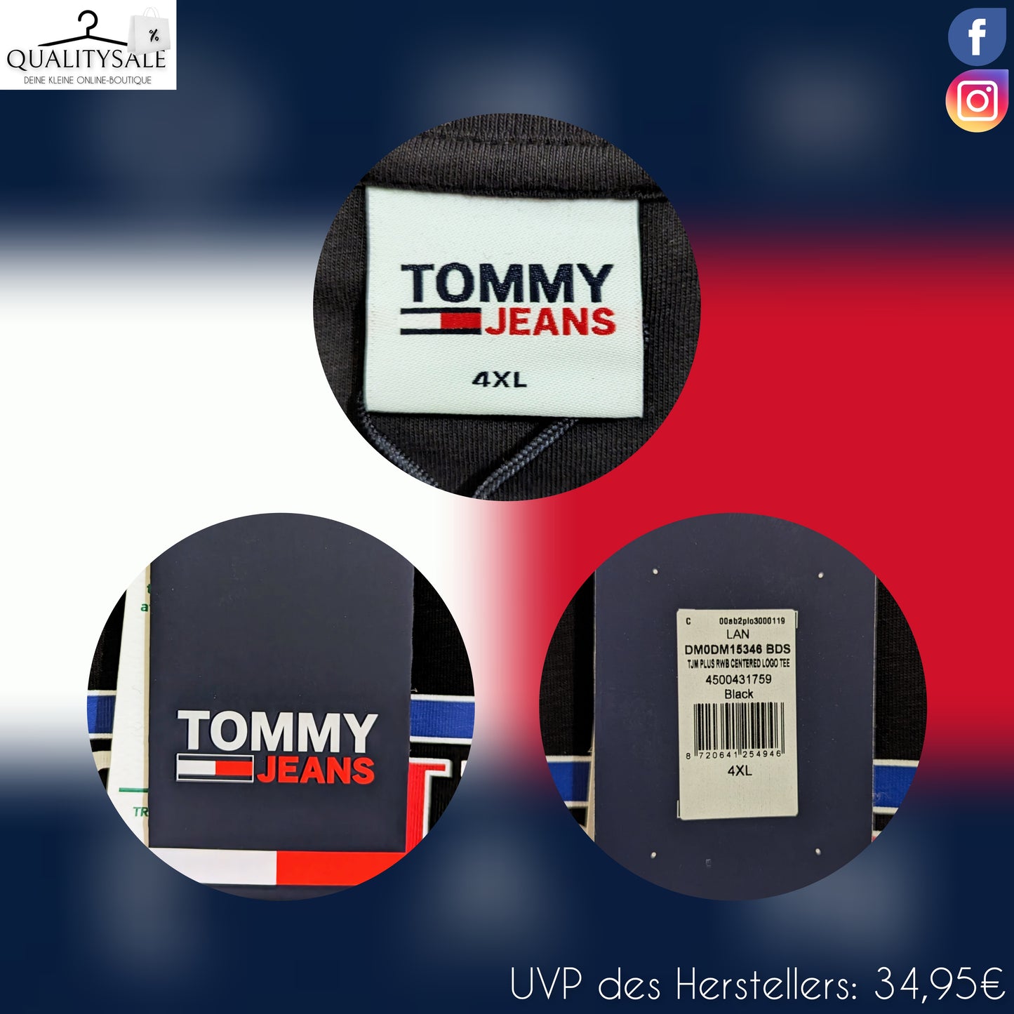 TOMMY JEANS Herren T-Shirt Gr. 3XL oder 4XL Plus Size