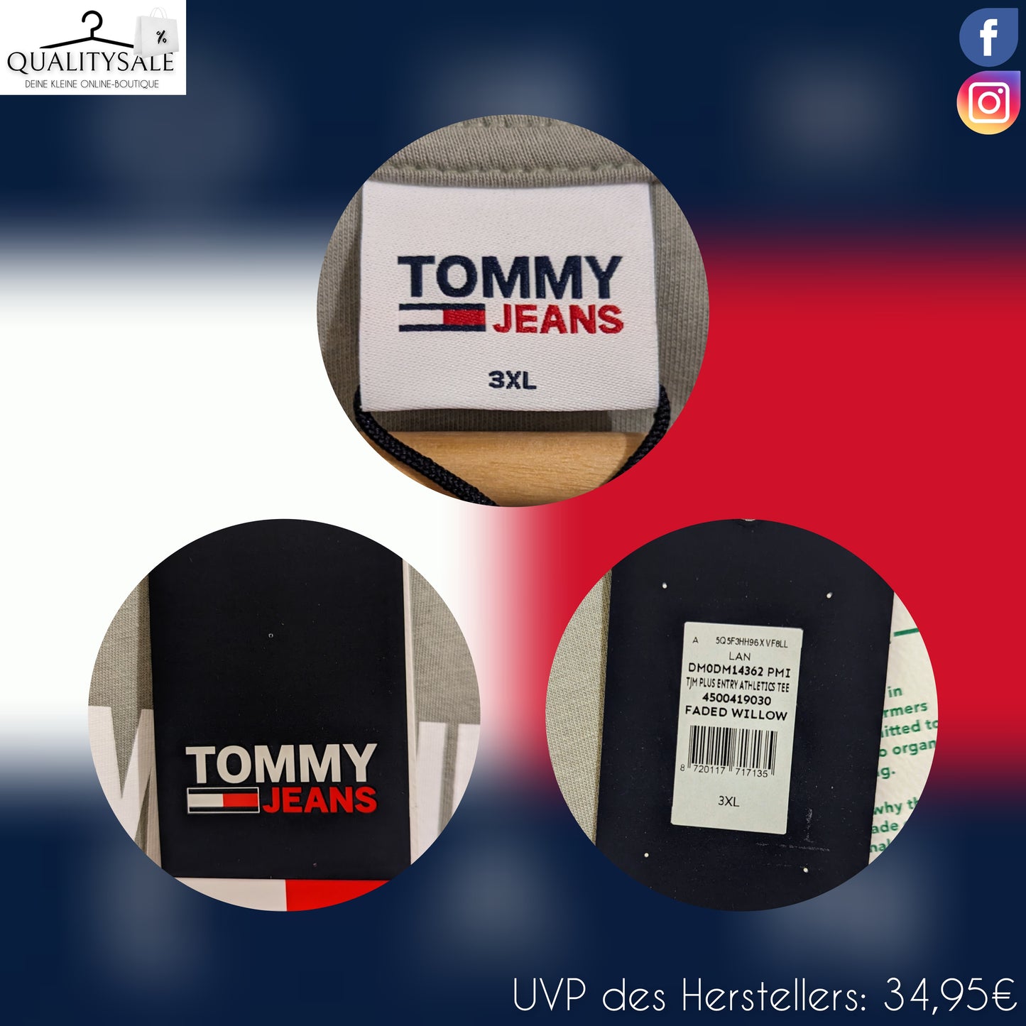 TOMMY JEANS Herren T-Shirt Gr. 3XL oder 4XL Plus Size