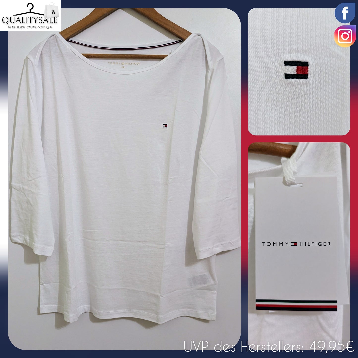 TOMMY HILFIGER Damen Langarmshirt 3/4 Arm Gr. 44/46, 46/48 oder 50/52