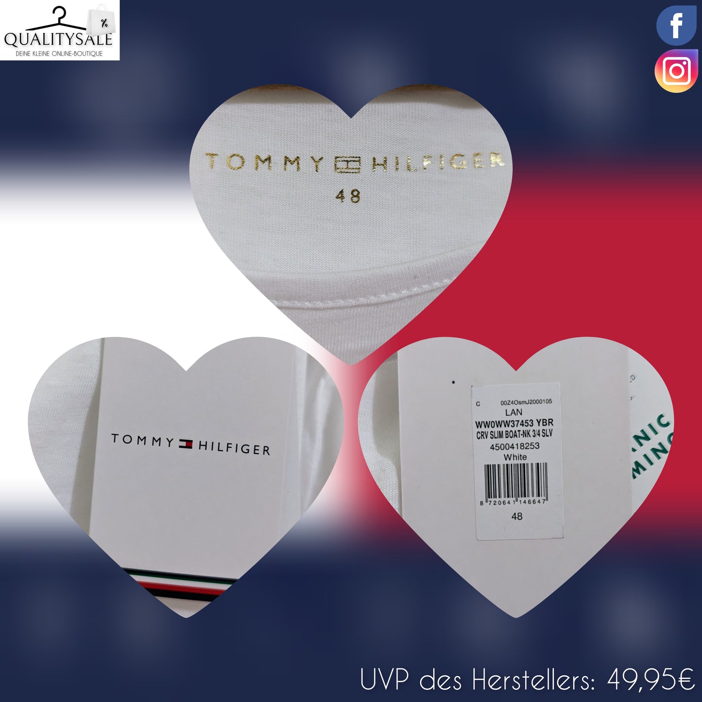 TOMMY HILFIGER Damen Langarmshirt 3/4 Arm Gr. 44/46, 46/48 oder 50/52