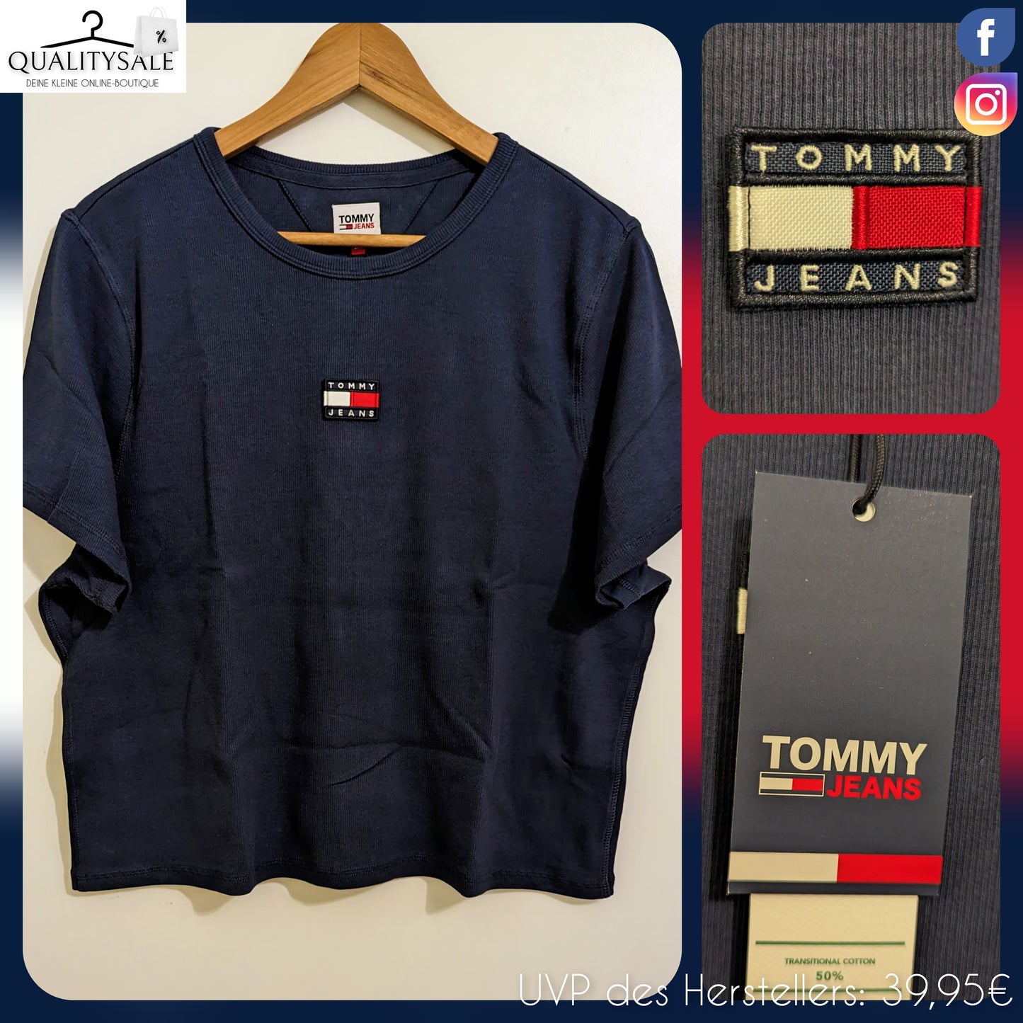 TOMMY JEANS Damen Feinrip T-Shirt Gr. 44