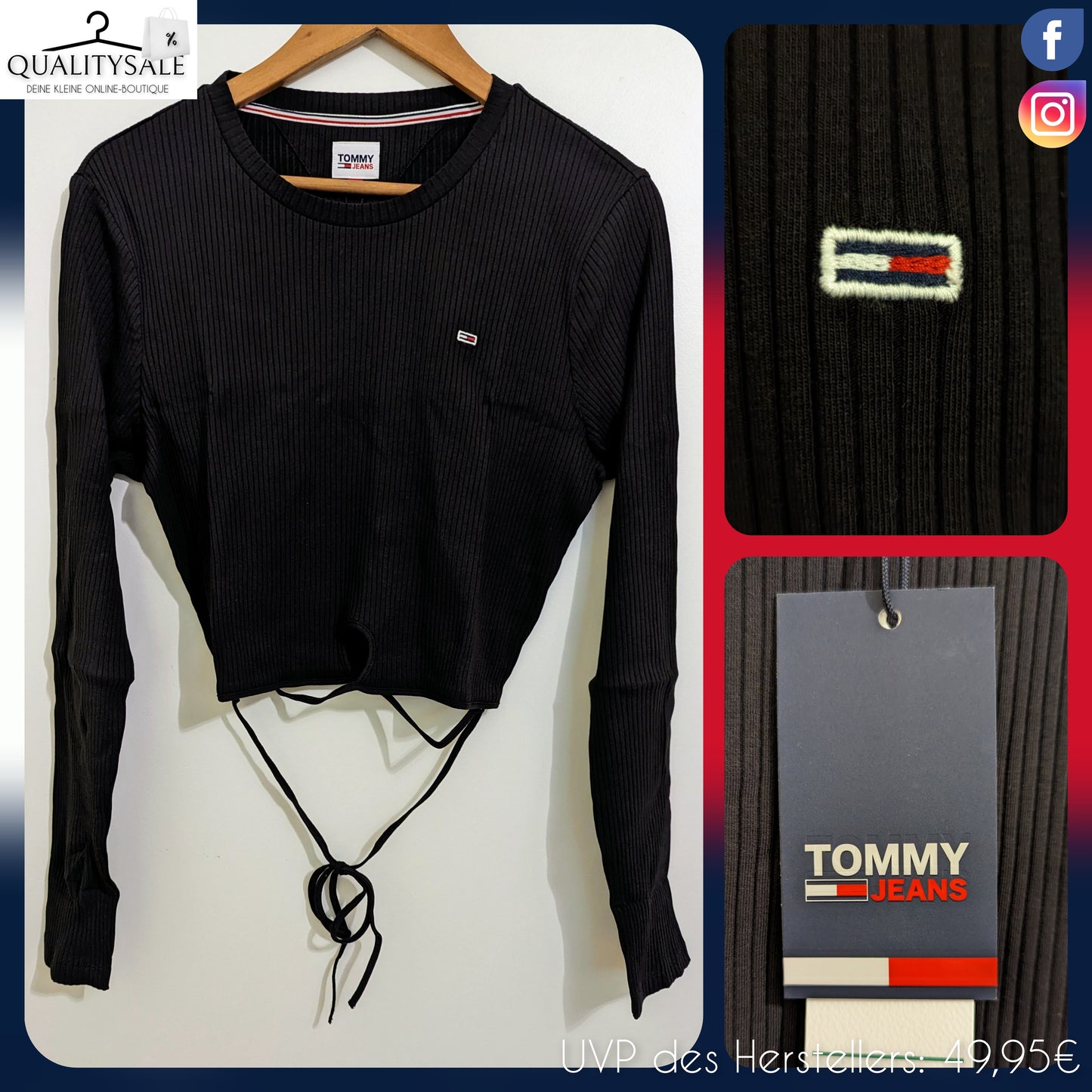 TOMMY JEANS Damen Cropped Knoten-Langarmshirt Gr. 42