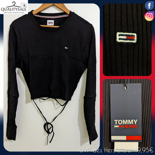 TOMMY JEANS Damen Cropped Knoten-Langarmshirt Gr. 42