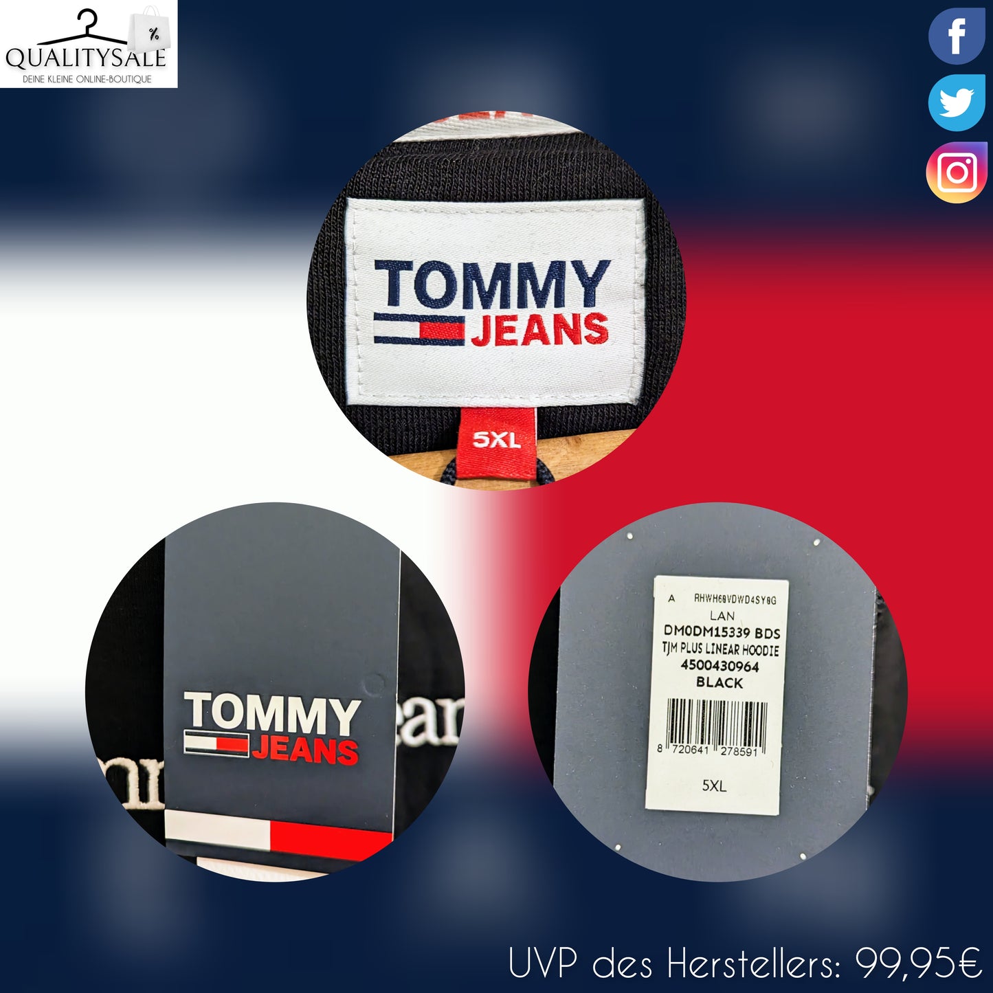 TOMMY JEANS Herren Hoodie Gr. 3XL, 4XL oder 5XL Plus Size