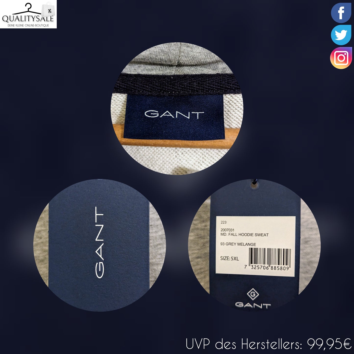 GANT Herren Hoodie Gr. 3XL oder 4XL Plus Size