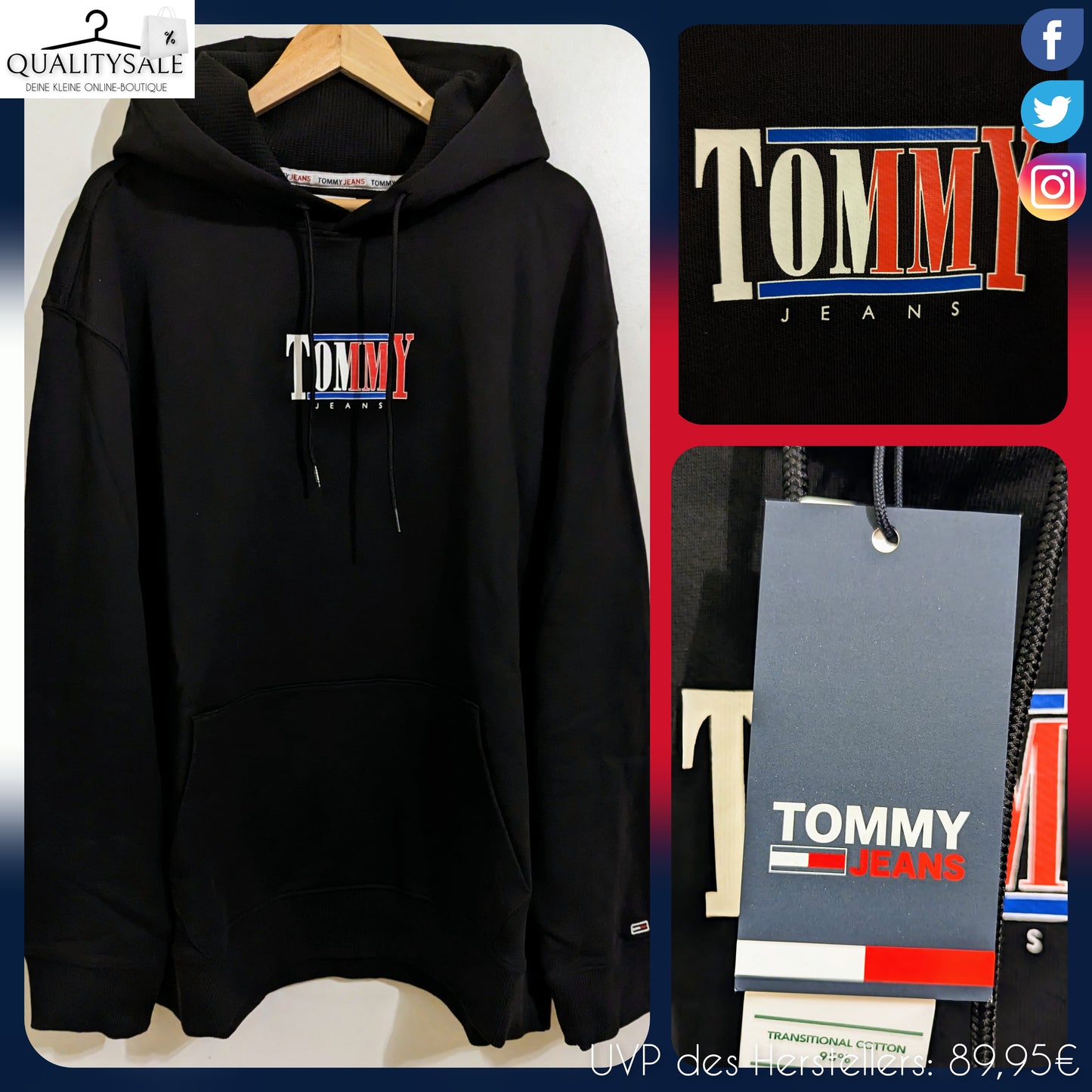 TOMMY JEANS Herren Hoodie Gr. 3XL oder 5XL Plus Size