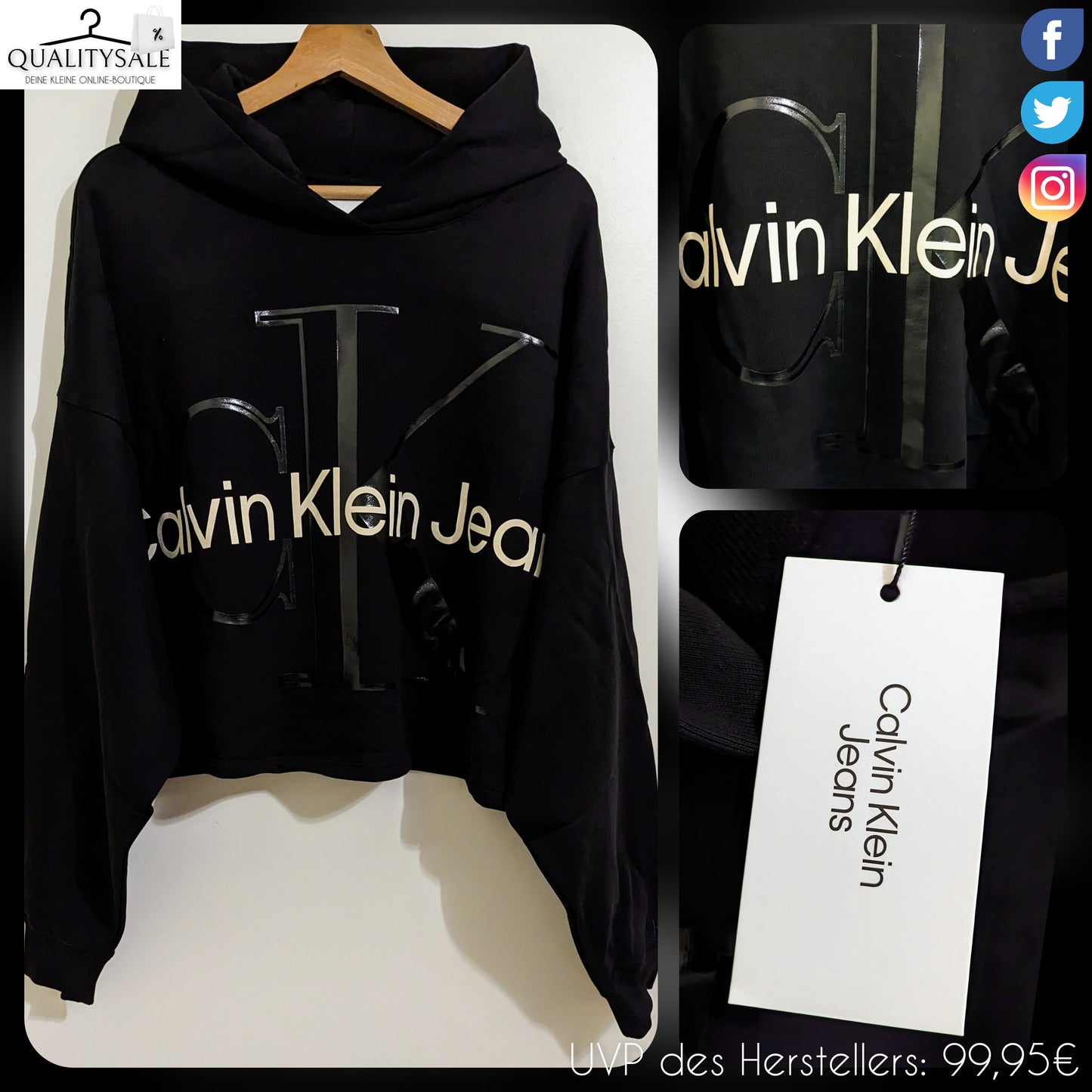 CALVIN KLEIN JEANS Cropped Damen Hoodie Gr. 50, 52 oder 54