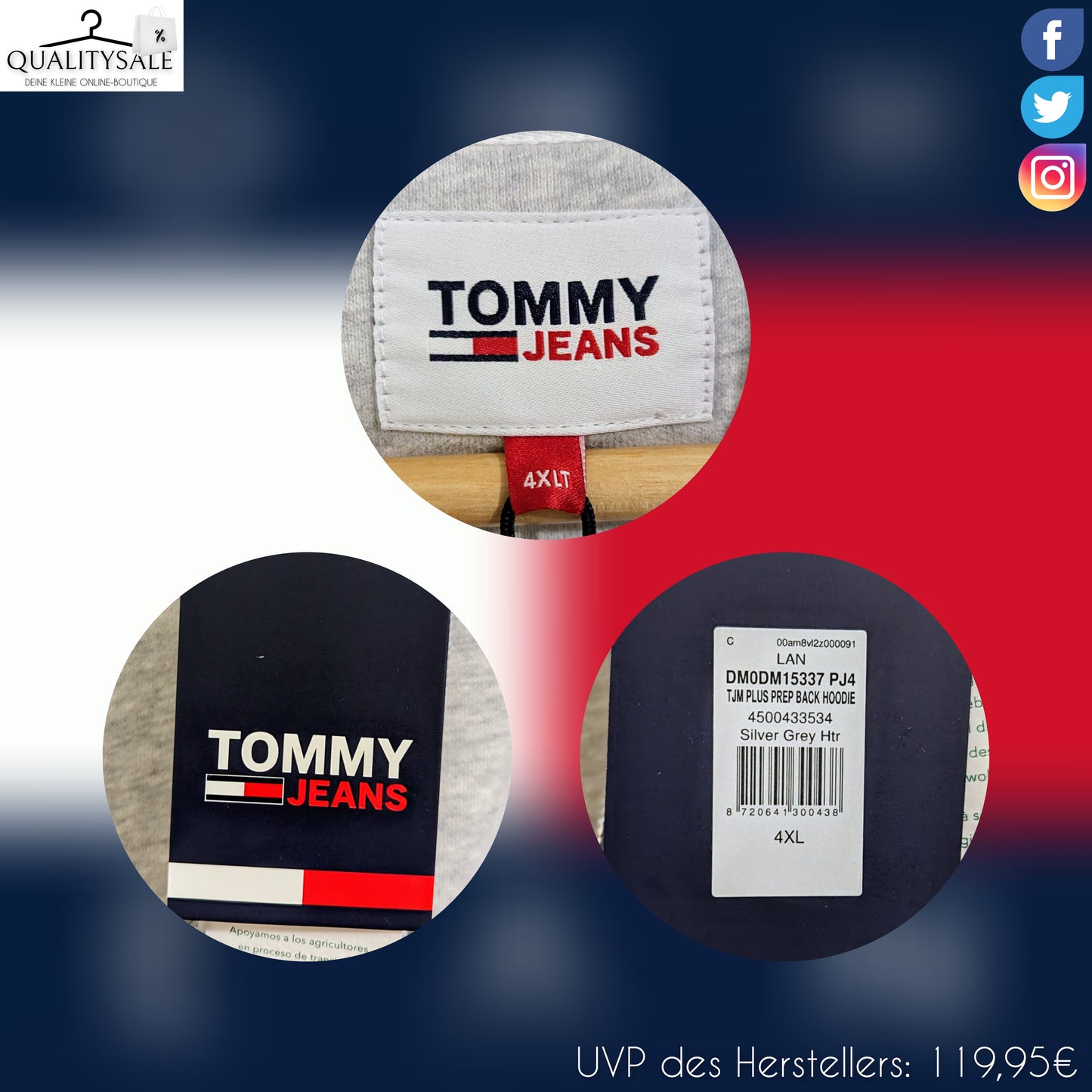TOMMY JEANS Herren Hoodie Gr. 4XL oder 5XL Plus Size
