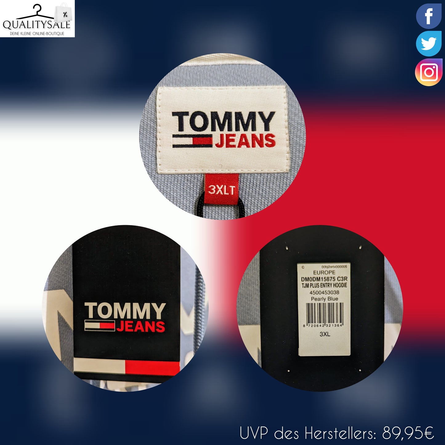 TOMMY JEANS Herren Hoodie Gr. 3XL oder 4XL Plus Size